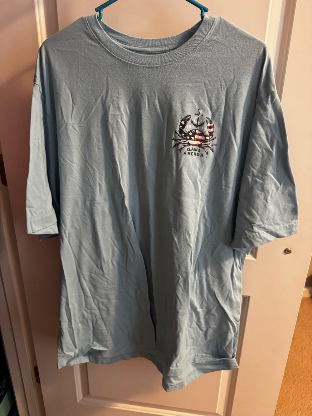Izod Light Blue Short Sleeve Tee with Patriotic Crab Anchor Graphic